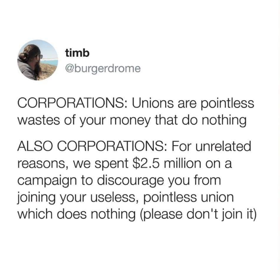 MiddleClassMO's tweet photo. If #Unions didn't work for #Workers, they wouldn't spend millions trying to fight us. #1u #Solidarity #UnionBustingIsDisgusting https://t.co/yUaG693Pgu