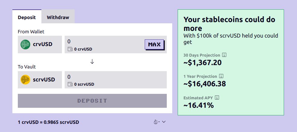CurveFinance's tweet photo. Savings crvUSD gives 16.4% rate currently https://t.co/IqmogLZyJI