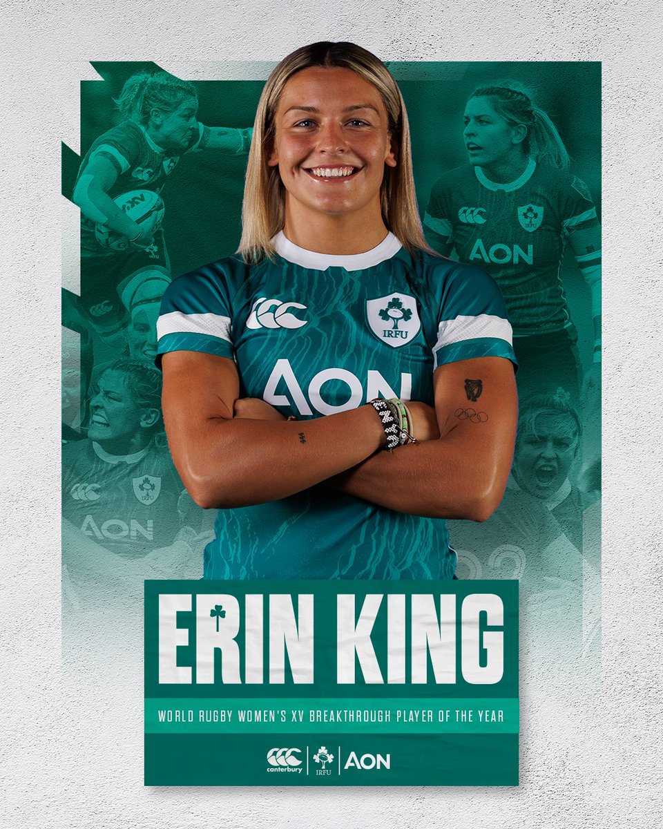 IrishRugby's tweet photo. After a superb start to her career in green, Erin King has been named World Rugby Women's XVs Breakthrough Player of the Year! 🙌

#IrishRugby https://t.co/1bUqMwR859