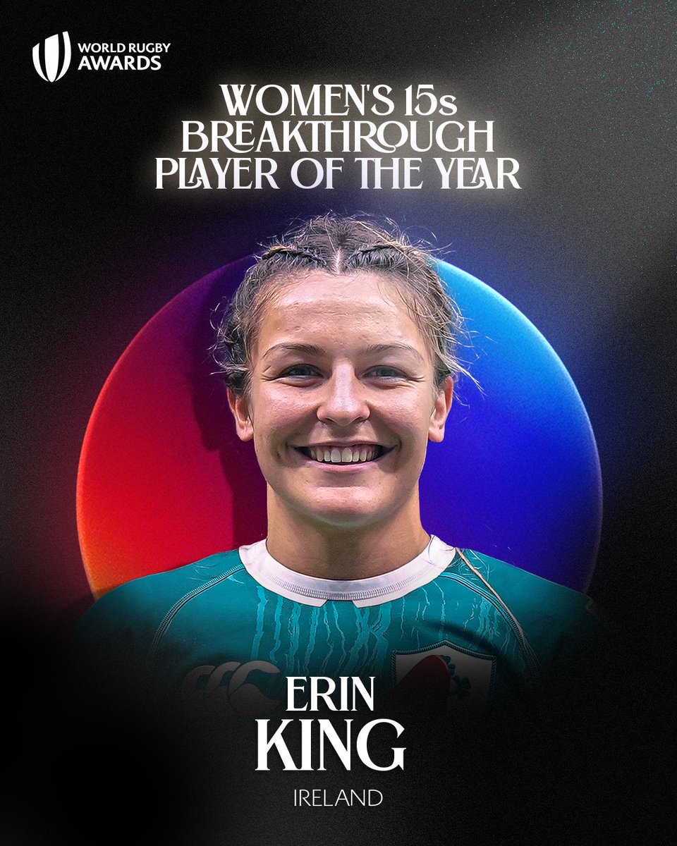 WorldRugby's tweet photo. A standout star in Ireland's golden year 🌟

Erin King is named the Women's 15s Breakthrough Player of the Year

#WorldRugbyAwards https://t.co/Yz9RpMJPI5