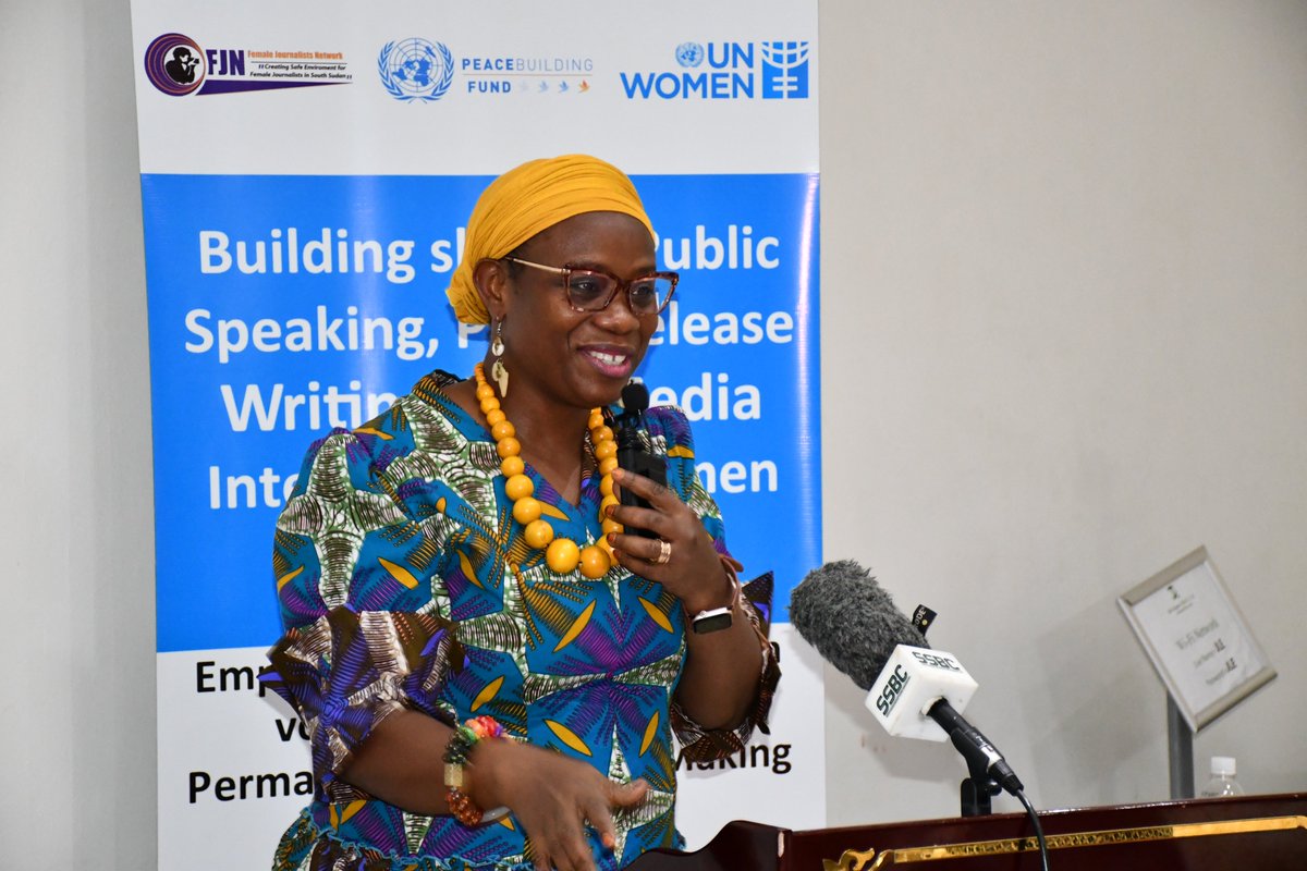 unwomenssudan's tweet photo. UN Women South Sudan &amp; the Female Journalists Network concluded a transformative 2-day training on public speaking for women leaders, CSOs &amp; Members of Parliament. Dr. Rukaya Muhammad, Country Rep a.i. emphasized public speaking as vital for leadership &amp; collaboration🧵 https://t.co/mK6H4Lx8UR