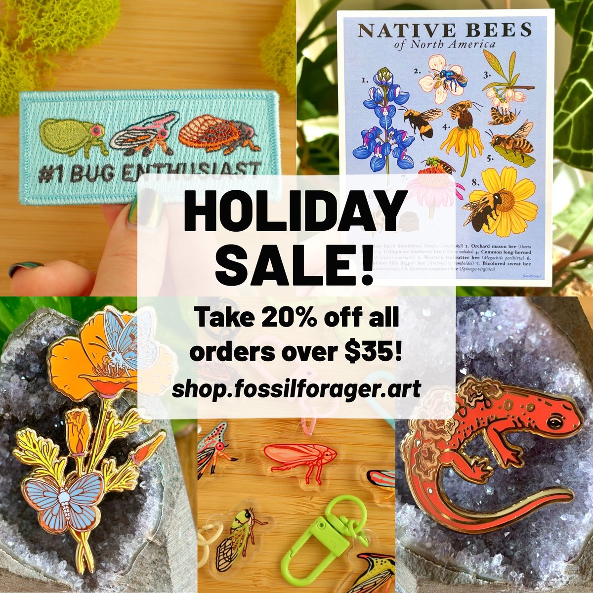 ❄️ HOLIDAY SALE! ❄️
Take 20% off all orders $35+, applied automatically at checkout! I have plenty of stickers, prints, keychains, enamel pins, patches, apparel, and more available! 🔗 in bio 🌿✨