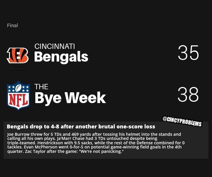 CincyProblems's tweet photo. So close. #Bengals https://t.co/O1iMYLBCEV