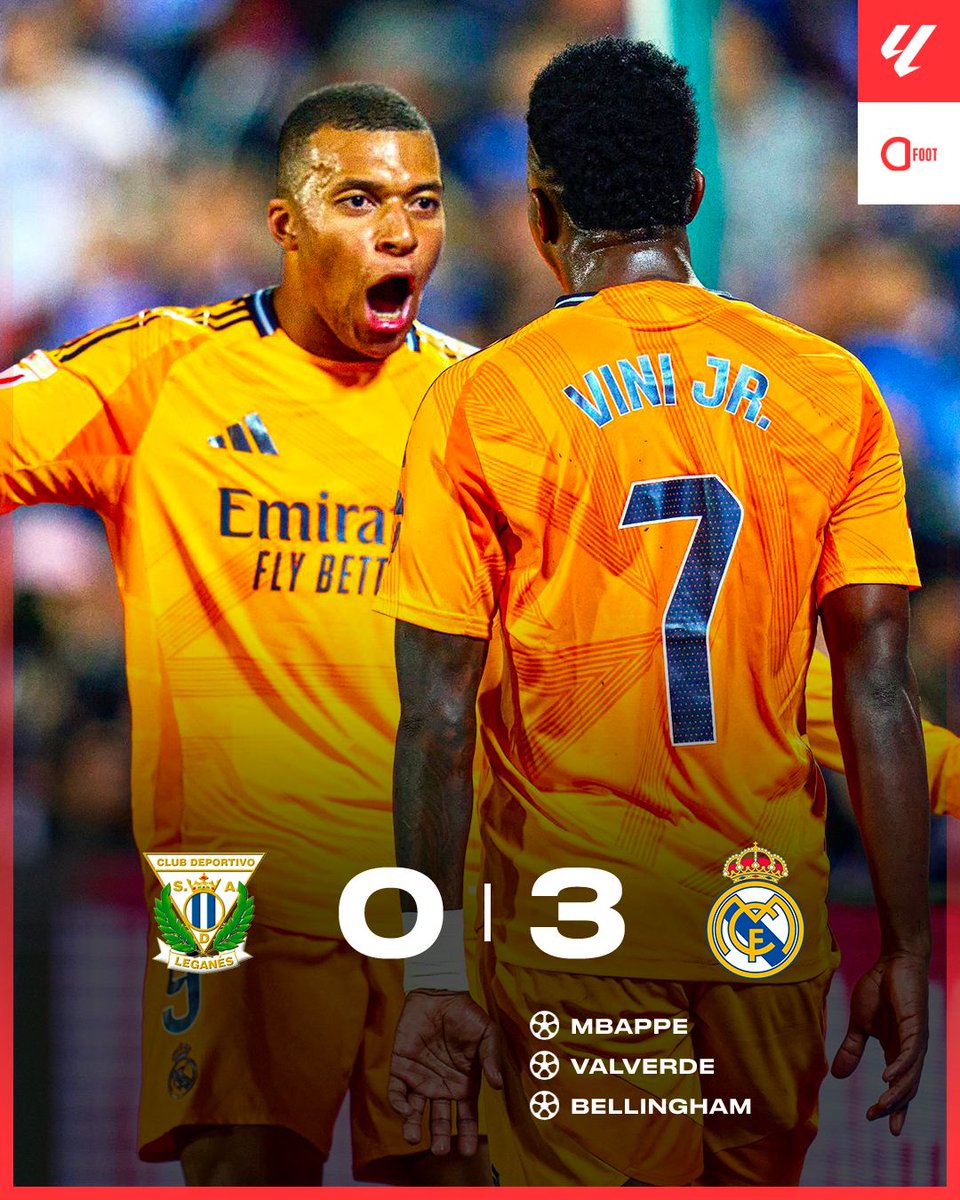 ActuFoot_'s tweet photo. 🚨 𝗟𝗘 𝗥𝗘𝗔𝗟 𝗠𝗔𝗗𝗥𝗜𝗗 𝗦’𝗜𝗠𝗣𝗢𝗦𝗘 𝗔̀ 𝗟𝗘𝗚𝗔𝗡𝗘𝗦 𝗘𝗧 𝗠𝗘𝗧 𝗟𝗔 𝗣𝗥𝗘𝗦𝗦𝗜𝗢𝗡 𝗦𝗨𝗥 𝗟𝗘 𝗙𝗖 𝗕𝗔𝗥𝗖𝗘𝗟𝗢𝗡𝗘 ! 💪🤍

Les Madrilènes sont deuxièmes avec un match en moins et reviennent à 4 points du Barça ! 🥈

Kylian Mbappé 🇫🇷 a inscrit son 7e but avec le Real en Liga cette saison. ⚽️