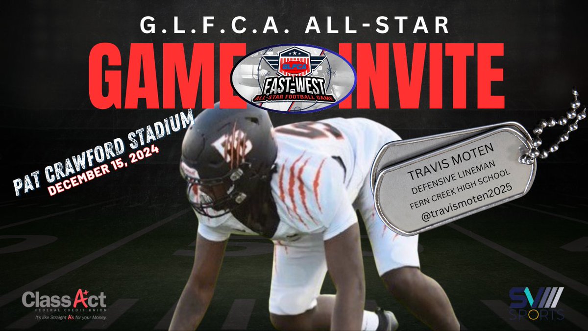 Building Lives Through Sports Network (@blts_network) on Twitter photo 🚨<a href="/GLFCA1/">GLFCA</a> EAST VS. WEST ALL-STAR FOOTBALL GAME🚨
DATE: DECEMBER 15, 2024
LOCATION: <a href="/Ballard_Bruins/">Ballard Bruin Athletics</a> (LOUISVILLE, KY)
☆Congrats to DL <a href="/travismoten2025/">travismoten2025🎱⭐️</a> of <a href="/FernCreekFB/">Fern Creek Football</a> on his OFFICIAL INVITE to the 2024 GLFCA East vs. West All-Star Football Game☆
*FURTHER DETAILS SHARED LATER* 🚨<a href="/GLFCA1/">GLFCA</a> EAST VS. WEST ALL-STAR FOOTBALL GAME🚨
DATE: DECEMBER 15, 2024
LOCATION: <a href="/Ballard_Bruins/">Ballard Bruin Athletics</a> (LOUISVILLE, KY)
☆Congrats to DL <a href="/travismoten2025/">travismoten2025🎱⭐️</a> of <a href="/FernCreekFB/">Fern Creek Football</a> on his OFFICIAL INVITE to the 2024 GLFCA East vs. West All-Star Football Game☆
*FURTHER DETAILS SHARED LATER*
