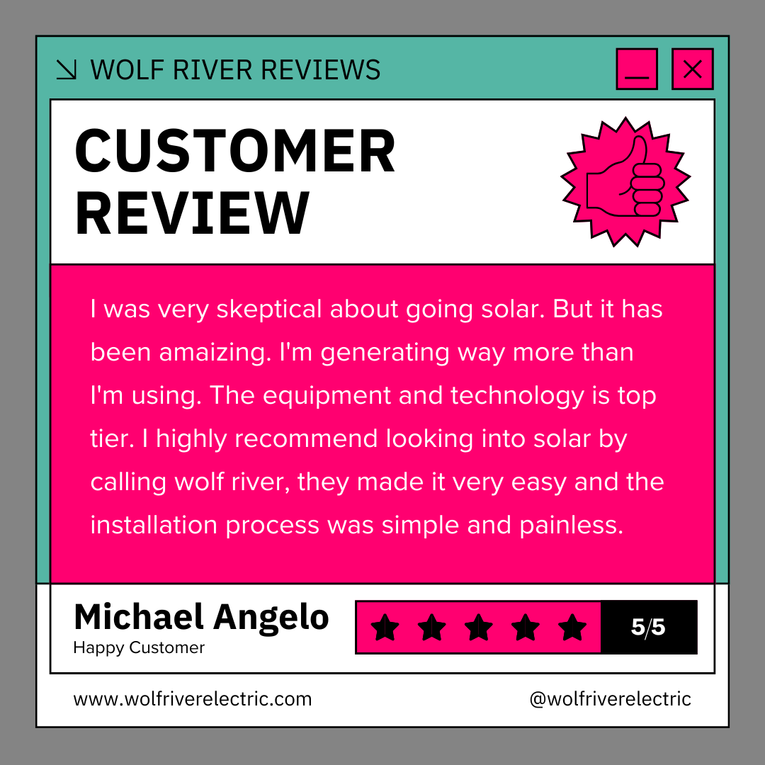 WolfRiverSolar's tweet image. Thank you, Michael, for your fantastic review! 🌞 We’re thrilled to be part of your solar journey. Ready to join Michael in going solar? Wolf River Electric is here to make it easy and impactful! #GoSolar #CustomerAppreciation #WolfRiverElectric #CleanEnergy