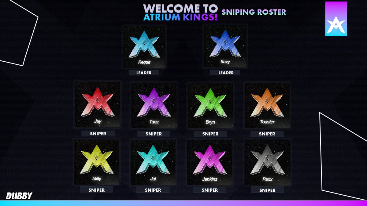 🚨Welcome to the round table, KINGS!🚨
We are happy to announce our new pickups for the sniping roster!🔥

-<a href="/requiterr/">Colt Requit</a> 
-@SnvyTheCEO 
-<a href="/xitsJay/">Jay VA</a> 
-<a href="/ValkTaqz/">Colt Taqz🔥</a> 
-<a href="/BrynH14/">Left Bryn</a> 
-@luke62808 
-<a href="/NotAMilly/">Toy Milly</a> 
-@JaiOG 
-<a href="/zJvy_/">ʰᴹ𝙅𝙆𝙉𝙕 7𝙁</a> 
-<a href="/PaxxLit/">Paxx</a>