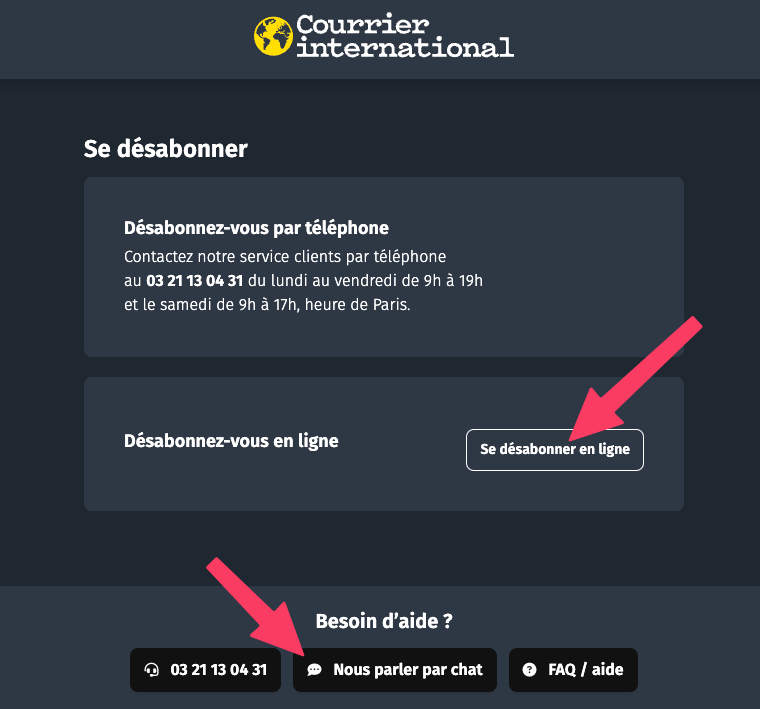 LegZ's tweet photo. Dites @courrierinter est-ce normal que ni la possibilité de se désabonner en ligne, ni l'assistance par chat ne fonctionne ? (par ici https://t.co/PDG2quv4dY)
De là à penser que c'est fait exprès... 😬 https://t.co/Lmj4ZYYgLE