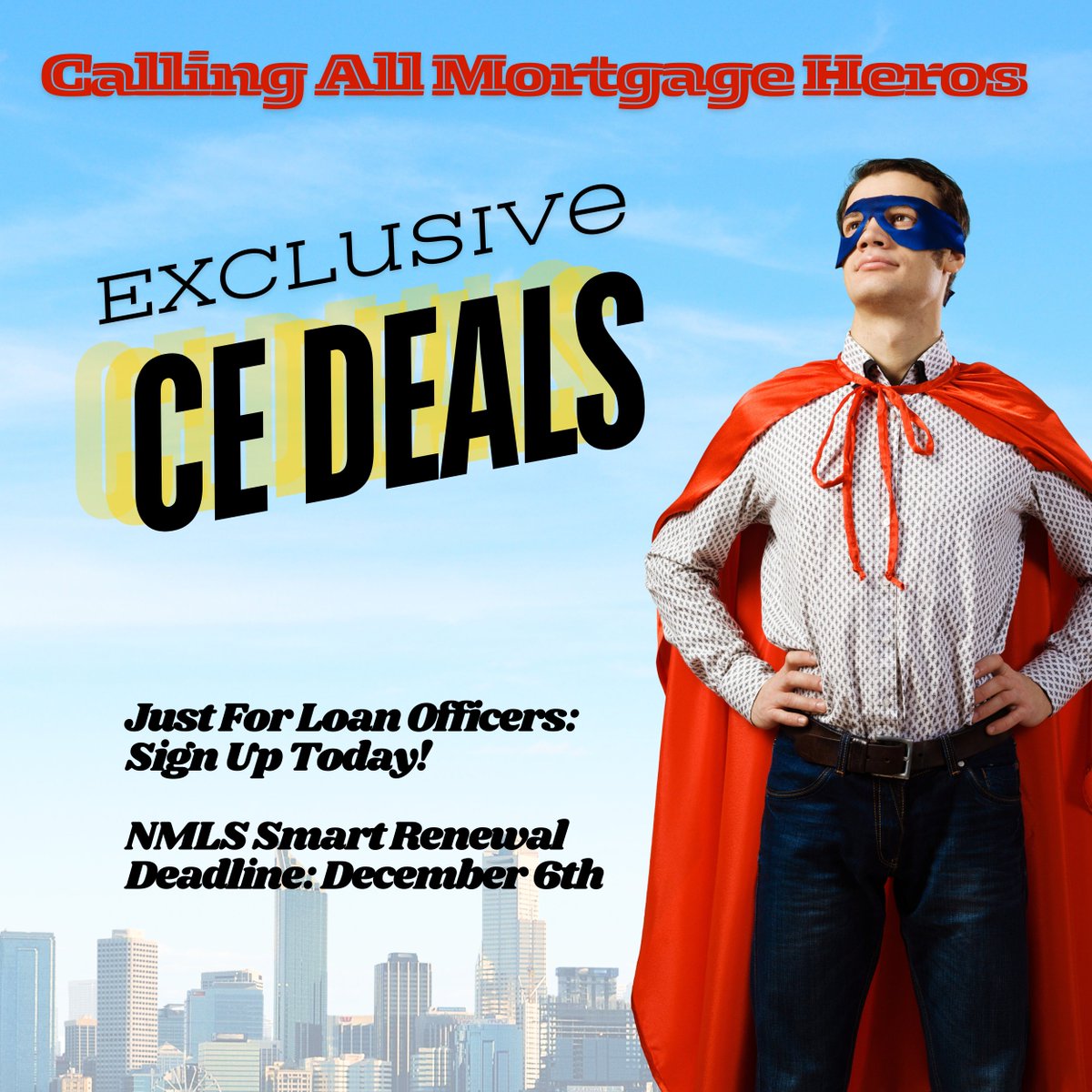 🚨 Mortgage Heroes! 🚨

This Black Friday, grab our lowest CE prices ever! Sign up for Nov 30—credits due soon!

#ContinuingEducation #NMLS #LoanOfficer #LoanOriginator #CE #LicenseRenewal

👉bit.ly/NMLS8HourCE