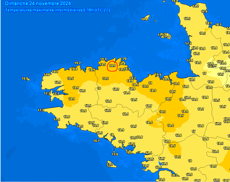 SebDecaux's tweet photo. #Bretagne #temperature #maximales
🌡️Des valeurs exceptionnelles pour un 24 Nov.
20,9°C à #PommeritJaudit ( à 09h54 ce matin)
20°C à #Bréhat
19,8°C à #Paimpol
19,5°C à #SaintCast
19,4°C à #Ploumanach
19,2°C à #ÎledeBatz
19,1°C à #Dinard et #Plouha https://t.co/5hnAq3yhvv