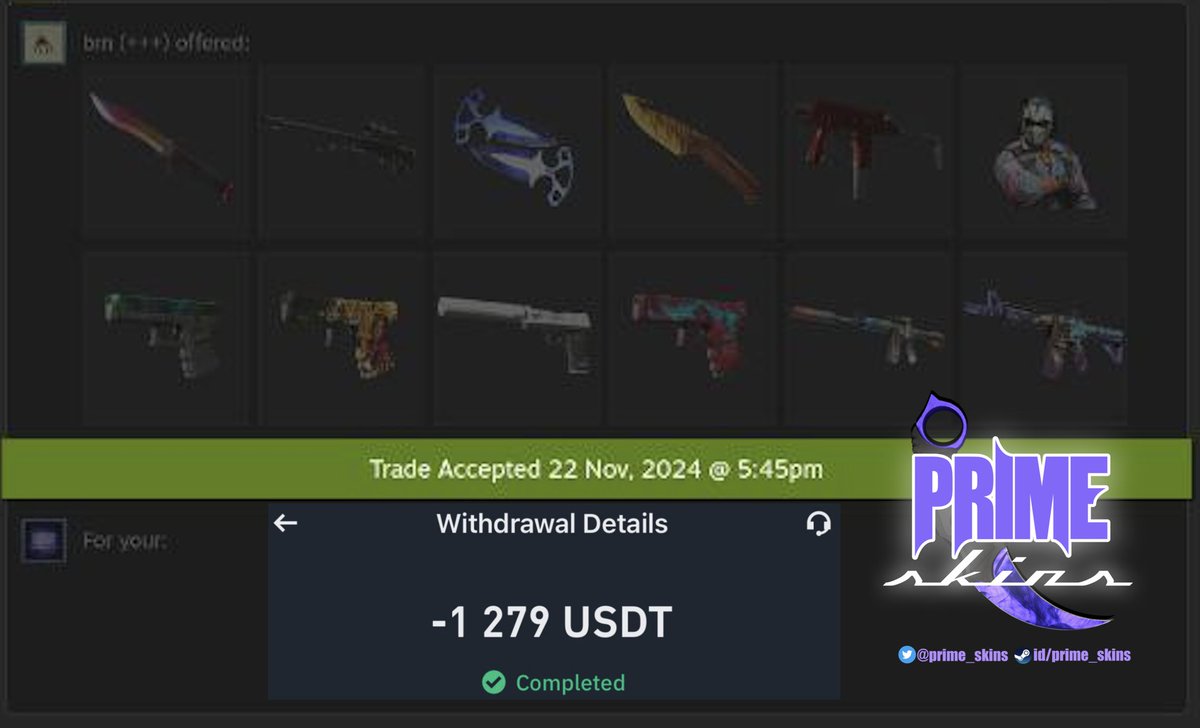prime_skins's tweet photo. πΈ Instant Cashout for Your Skins πΈ
Steam: https://t.co/crXOwG8OST
CSGO-REP: https://t.co/NEPG8g6yoI
DM me now to lock in your deal!
#csgo #counterstrike #csgoskin #csgoskins #csgotrading #CS2 #buff163 #csmoney #csgofloat #buffmarket #prime_skins https://t.co/uVUcTwVdwC