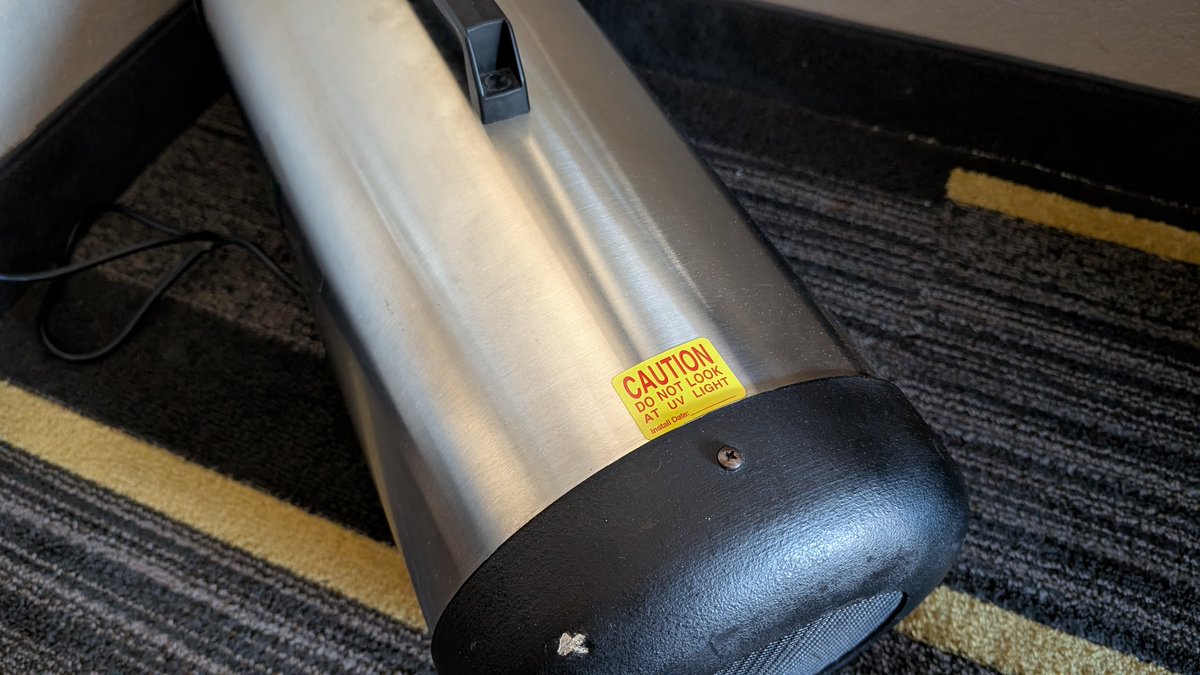 Found this industrial sized UV light canister thing after checking into <a href="/bestwestern/">Best Western Hotels & Resorts</a>. What happened in this room?!?