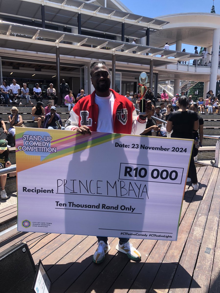 prince_mbaya's tweet photo. Mama, I made it 🏆 Yesterday, I won R10000 in a stand-up comedy competition. Catch me next on 1 December 2024, performing at the Festive Lights at the Parade in front of the entire city of Cape Town https://t.co/ufKphP8oju