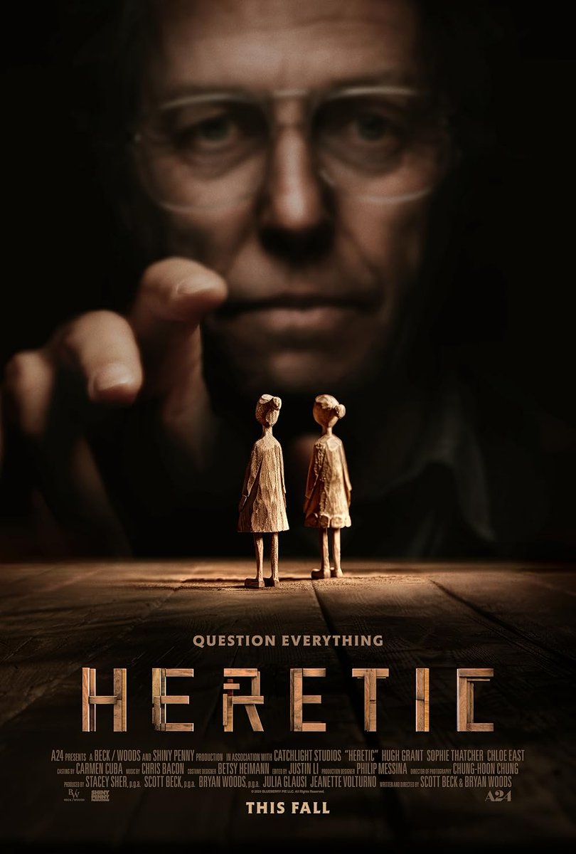 Thoroughly enjoyed Heretic. I especially loved the opening 45 minutes where the film explored religion through menacing performances and tight, insightful dialogue. If you are looking for a suspenseful thriller with horror elements, I highly recommend it.