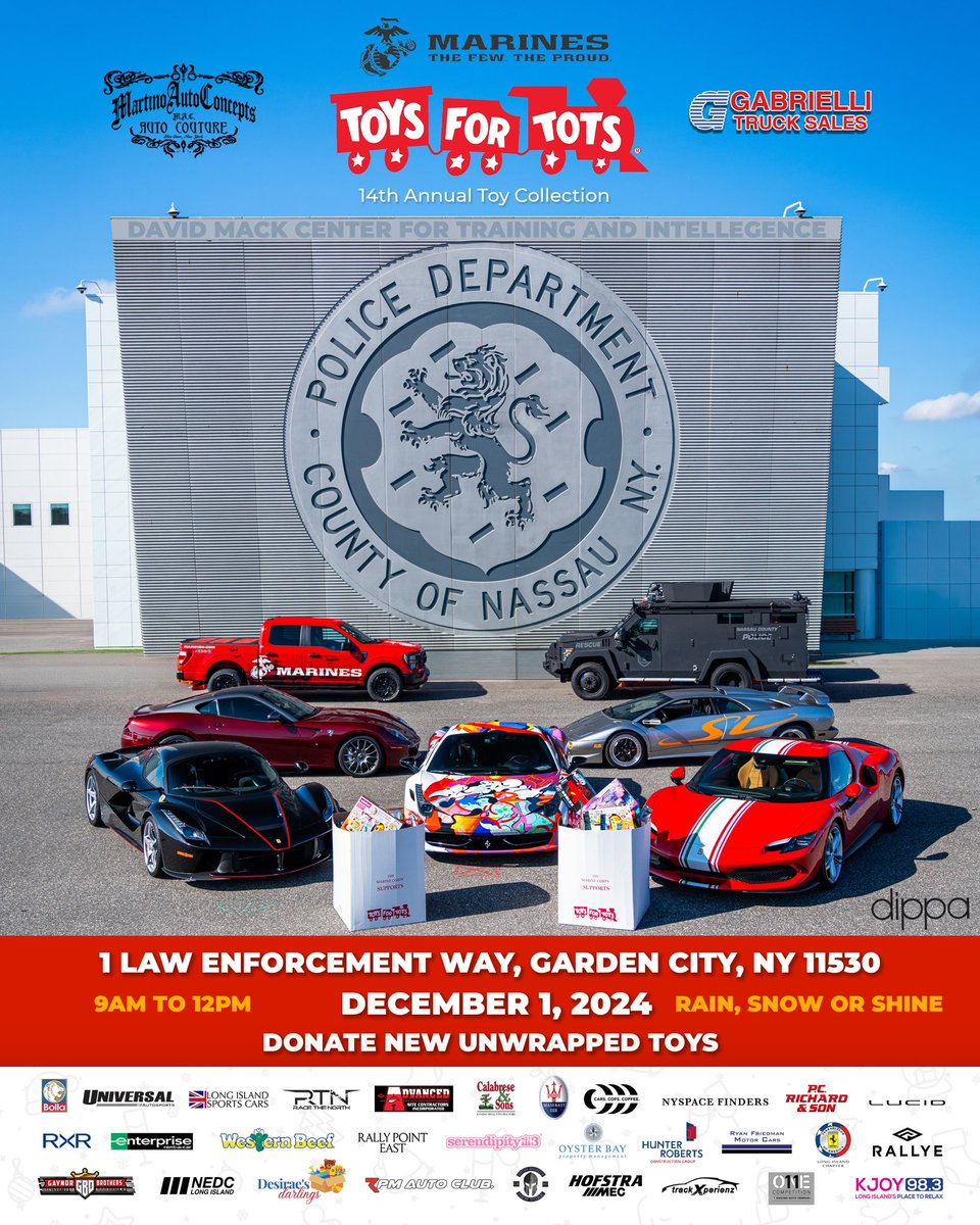 MARTINOAUTOCONC's tweet photo. SUNDAY DECEMBER 1st • 
The 14th Annual Marines Toys4Tots charity event Hosted at David Mack Center for Training and Intelligence 
1 Law Enforcement Way
Garden City, NY 11530
• 9am - 12pm  🙏🏻 #Marines @DonateToys4Tots @MartinoAutoConcepts @gabriellitrucksales https://t.co/iXlTt7dxko