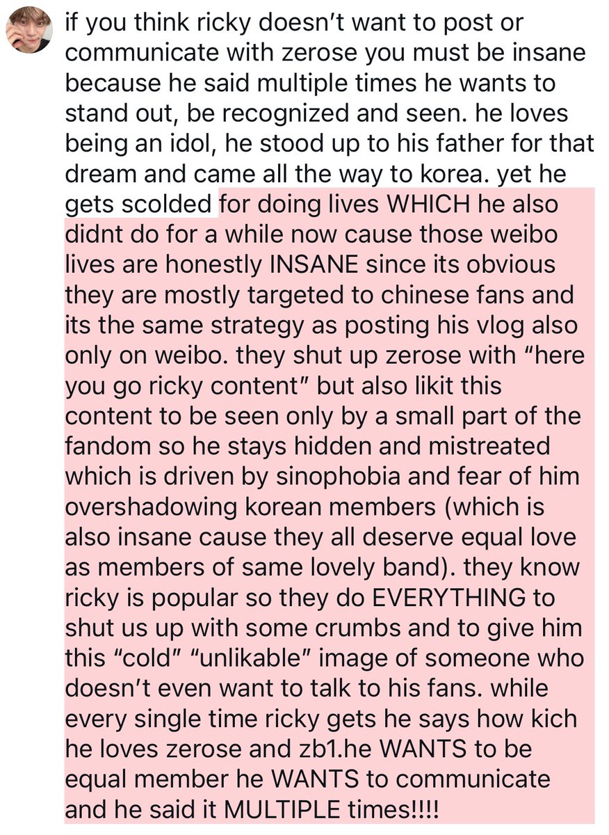 🍓a thread on ricky’s situation

HE WANTS TO BE SEEN 
Wakeone stop limiting Ricky's media presence, let Ricky use SNS FREELY
#WakeoneStopIgnoringRicky 
<a href="/ZB1_official/">ZEROBASEONE</a> <a href="/wakeone_offcl/">WAKEONE 웨이크원</a>