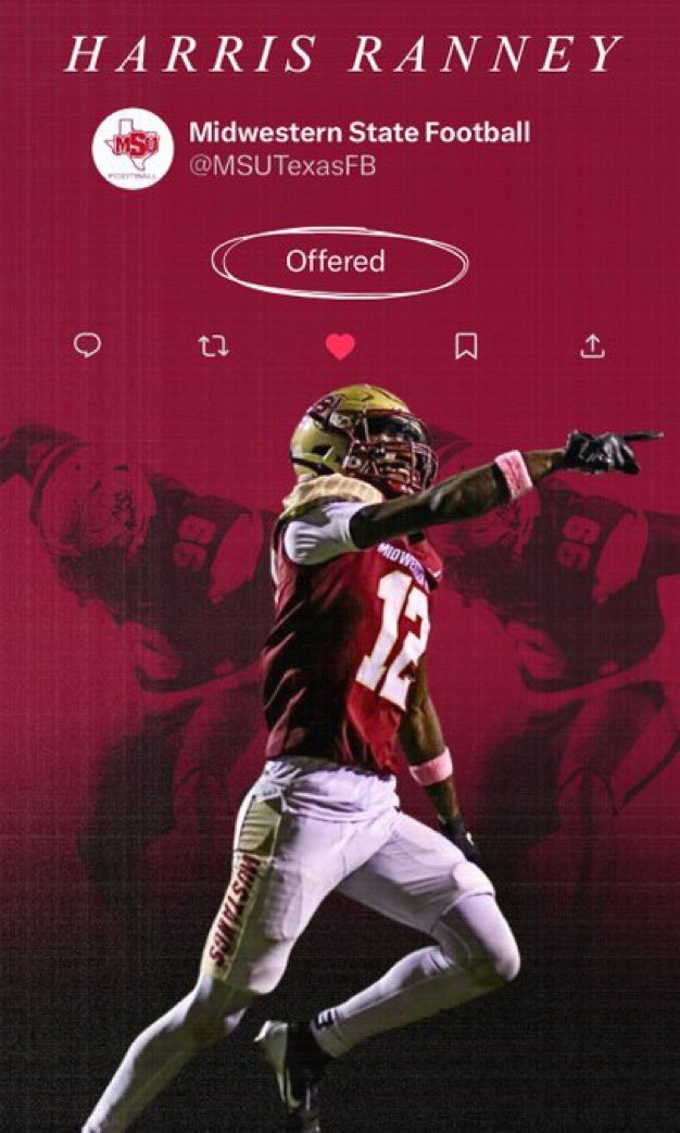 Harris Ranney (@harrisranney1) on Twitter photo After a great conversation with <a href="/coachvmsu/">Michael L. Vite</a> I am blessed to receive an offer from Midwestern State University <a href="/davidbrown2nd/">Coach David Brown II</a> <a href="/CoachHernandez4/">Coach Hernandez, M.S.</a> <a href="/CoachSaracene/">Bryce Saracene</a> <a href="/JMStrength/">Coach john Mitchell</a> <a href="/CyWoodsFB212/">Cy Woods Football</a> After a great conversation with <a href="/coachvmsu/">Michael L. Vite</a> I am blessed to receive an offer from Midwestern State University <a href="/davidbrown2nd/">Coach David Brown II</a> <a href="/CoachHernandez4/">Coach Hernandez, M.S.</a> <a href="/CoachSaracene/">Bryce Saracene</a> <a href="/JMStrength/">Coach john Mitchell</a> <a href="/CyWoodsFB212/">Cy Woods Football</a>