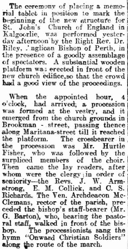AustAnglican's tweet photo. 25 November 1908: the foundation stone is laid (by Bishop Riley, of Perth) for the Church of St John the Baptist, Kalgoorlie. Served as Cathedral of the Diocese of Kalgoorlie 1914-1973. #anglican #116years https://t.co/JDaEzQvIe5 https://t.co/GwPtT2fRGo