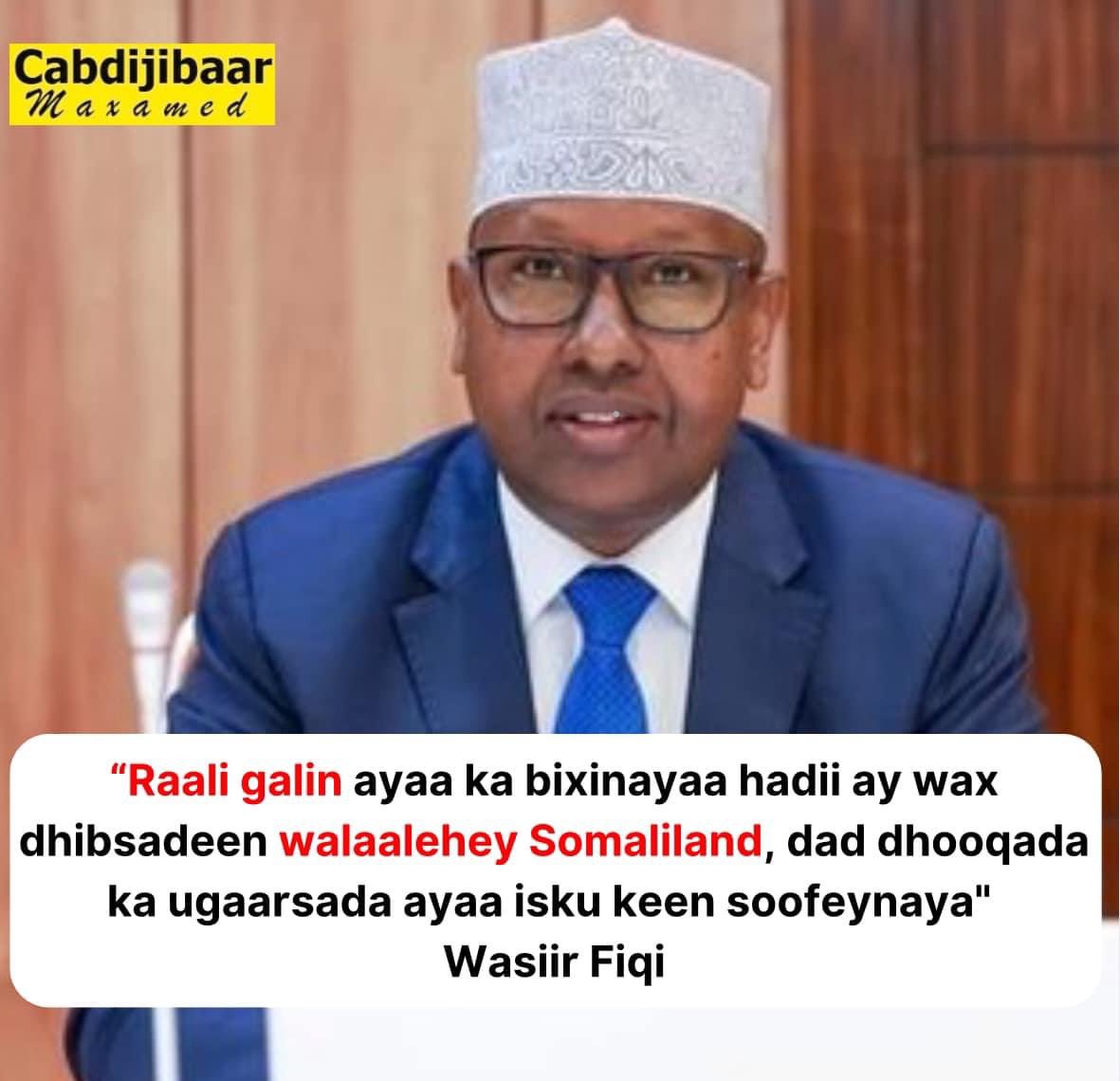 MoBakayle's tweet image. Wasiir Fiqi wuxu sheegay in isaga iyo shacabka Somaliland dad dhooqada ka ugaarsadaa isku soofaynayaan uuna raalligelin ka bixinayo haddii la dhibsaday hadal uu dhowaan jeediyay.