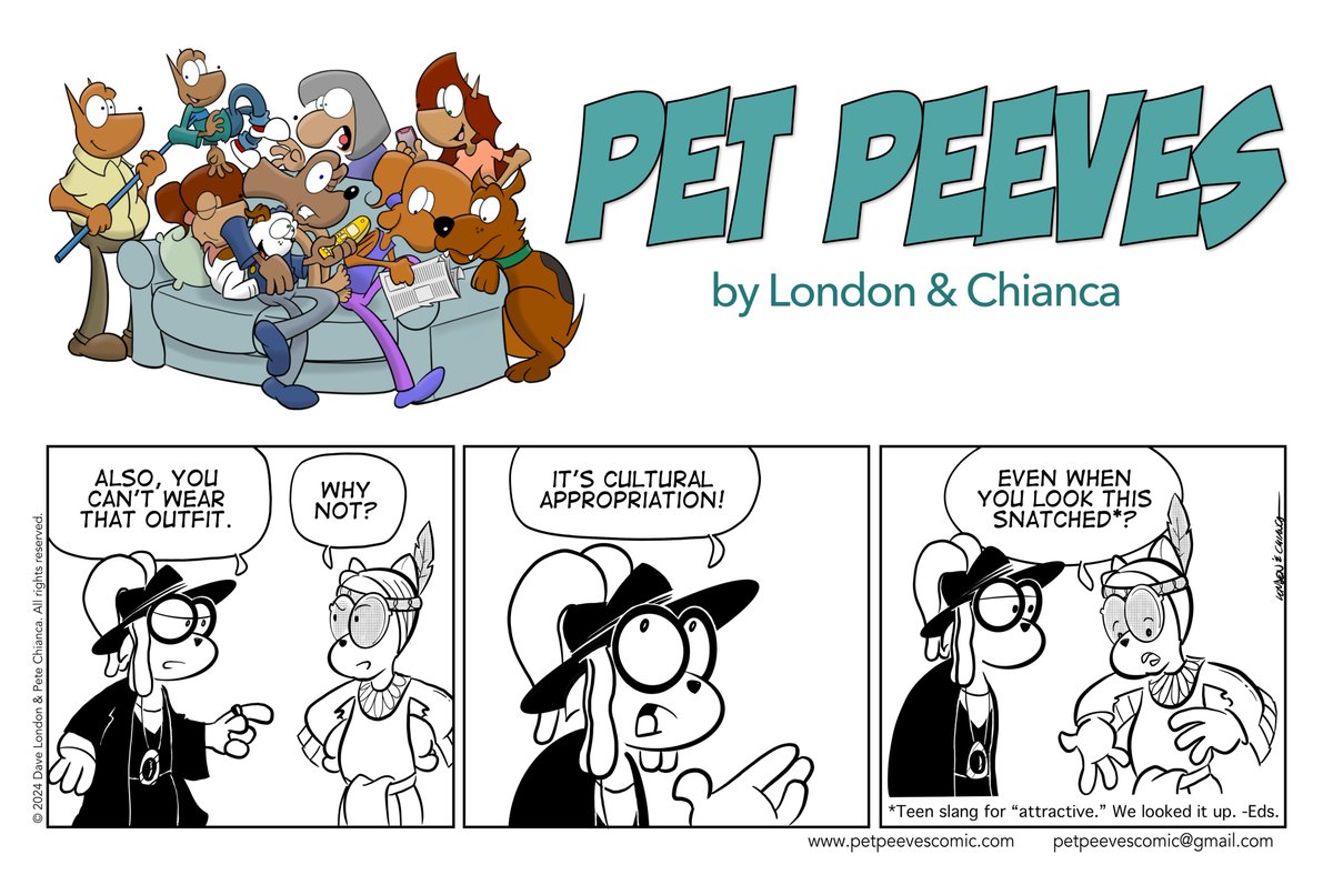 Pet Peeves, Nov. 24, 2024: Cultural conundrum. (Get "Nerd Dad!" Check out petpeevescomic.com/books.) #CulturalHeritage #appropriation #indigenous #comicstrip #humor