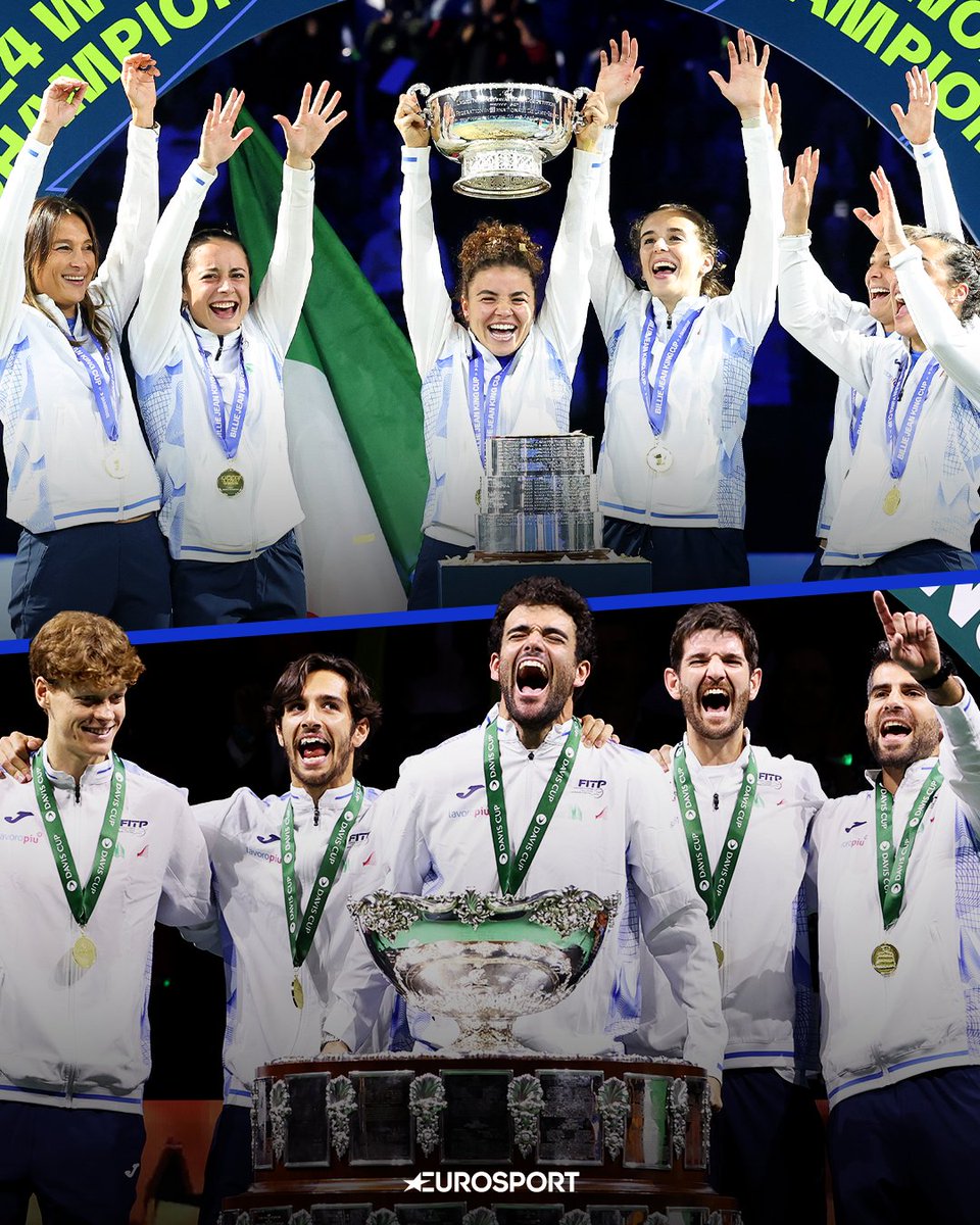Eurosport_IT's tweet photo. UN ANNO INDIMENTICABILE PER IL TENNIS ITALIANO 🤩🎾🇮🇹

- Billie Jean King Cup 2024 🏆
- Coppa Davis 2024 🏆

#DavisCup #EurosportTennis #BJKCup https://t.co/QyZhLVqESK