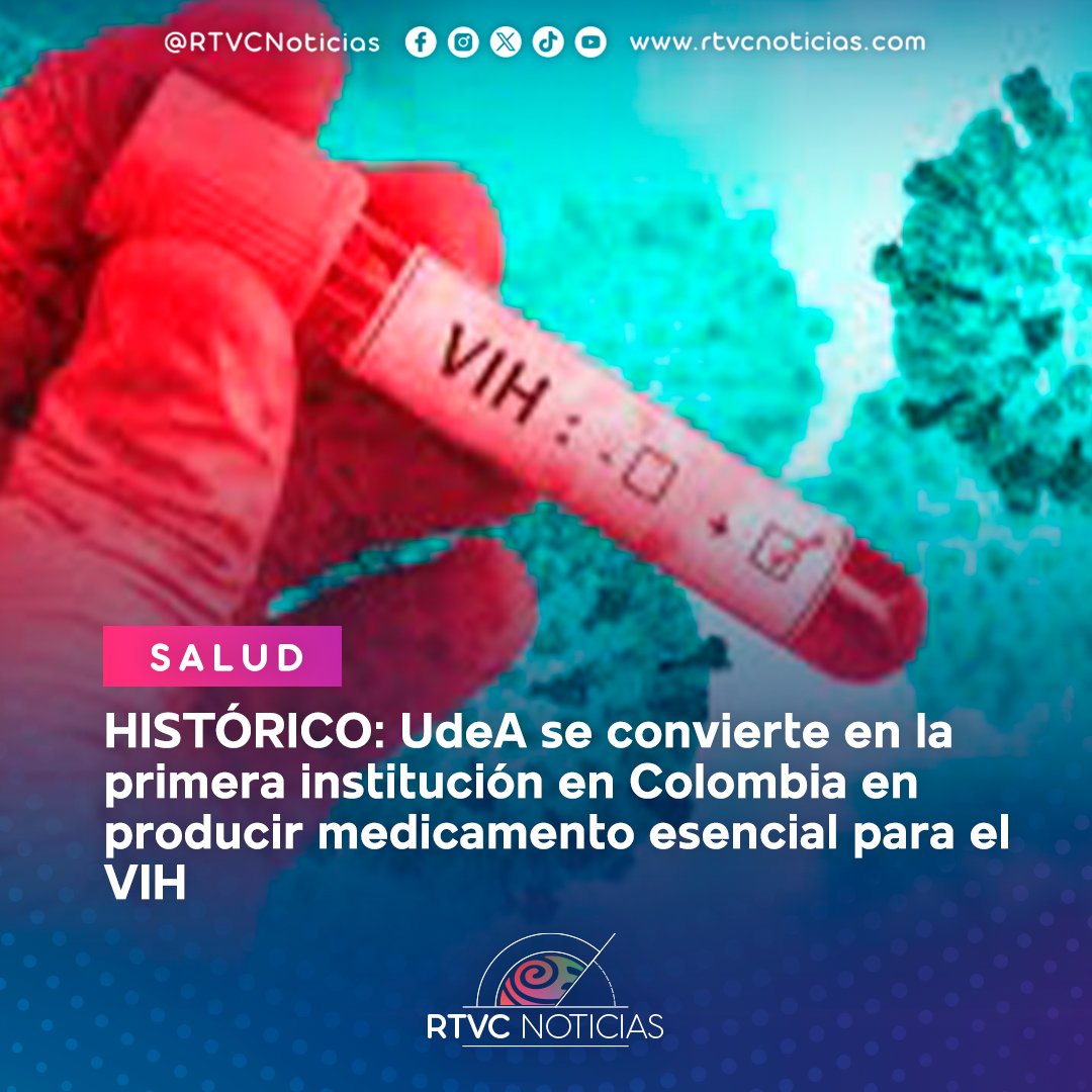 RTVCnoticias's tweet photo. 🏥La Universidad de Antioquia (UdeA) marca un hito en la historia de la salud pública del país al convertirse en la primera institución en Colombia en desarrollar y producir un medicamento esencial para el tratamiento del VIH.
📰Conoce todos los detalles aquí: https://t.co/GGyk4hEDaQ