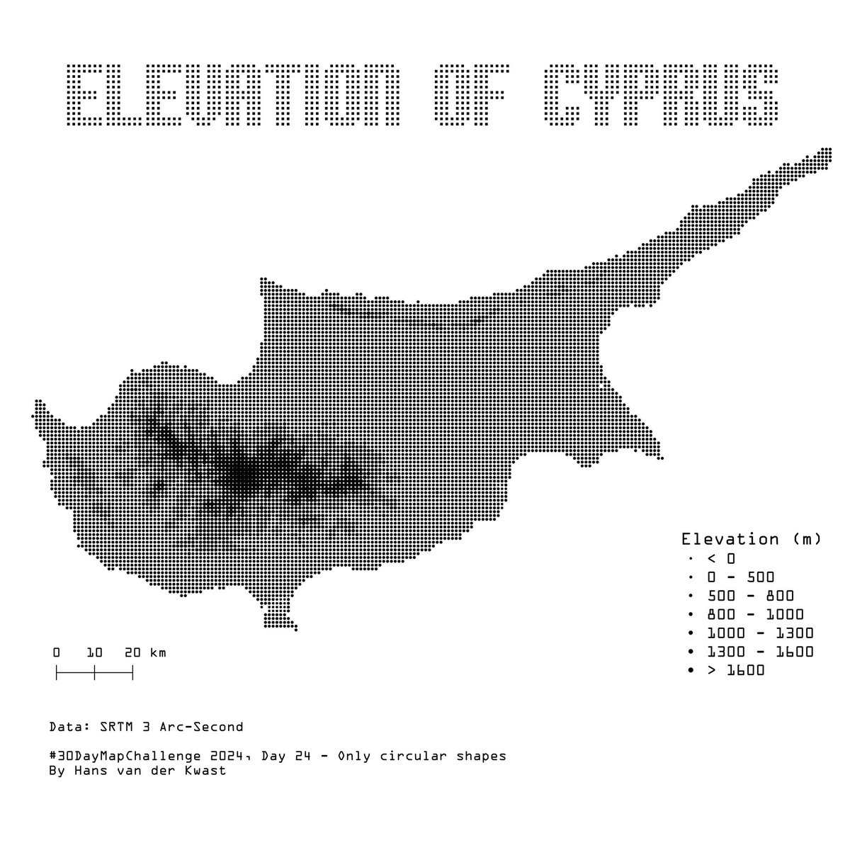 Hans van der Kwast @hansakwast@fosstodon.org (@hansakwast) on Twitter photo #30DayMapChallenge Day 24: Only circular shapes
Elevation of #Cyprus in dot matrix style. Made with #QGIS using #OpenData SRTM 3 Arc-Second via <a href="/OpenTopography/">OpenTopography</a> DEM Downloader plugin. #30DayMapChallenge Day 24: Only circular shapes
Elevation of #Cyprus in dot matrix style. Made with #QGIS using #OpenData SRTM 3 Arc-Second via <a href="/OpenTopography/">OpenTopography</a> DEM Downloader plugin.