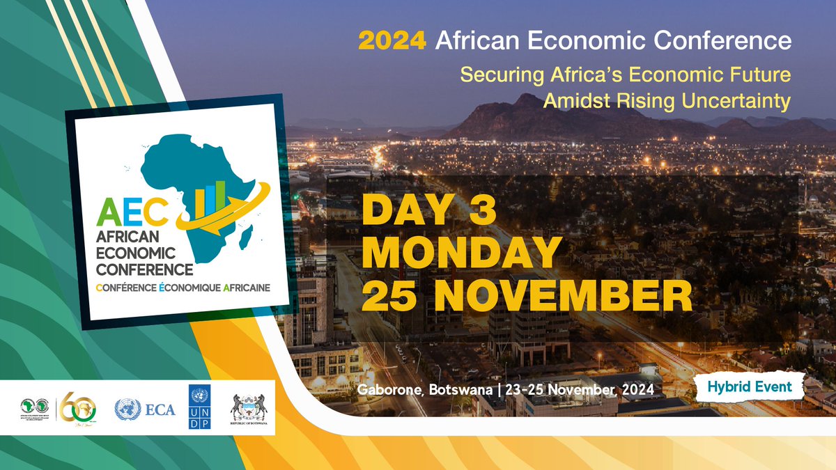 It’s the final day of the 2024 African Economic Conference.  

Today’s sessions include:
➡️ 10:45–12:00 (GMT +2) - #ClimateChange and Resilience to Shocks in Africa
➡️ 13:00–14:00 (GMT +2) - 2024 Africa Visa Openness Index Launch

Visit aec.afdb.org for more on