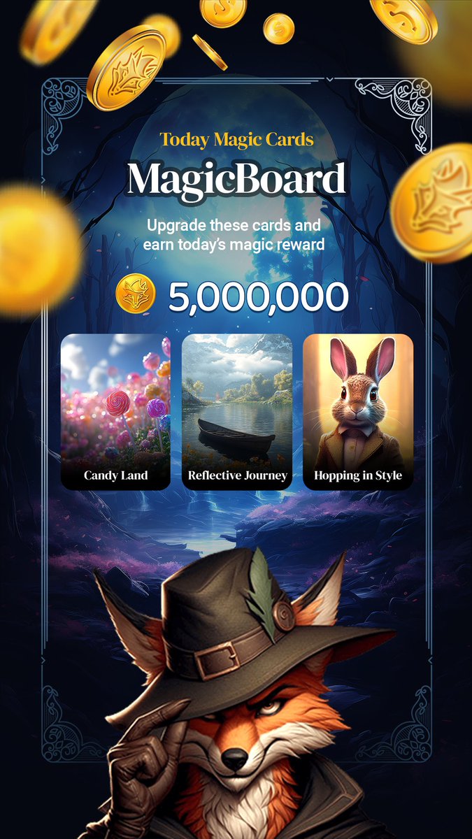 ✨ The Magic Cards of the Day have dropped! 🌟

Head to the Magic Board tab, upgrade these cards, and unlock massive rewards in Robin Gold. Don’t miss your chance to level up! 💰🔮

t.me/robin_gold_gam…

#RobinGold #MagicCards #MagicBoard #CryptoGaming #TapToEarn #LevelUp