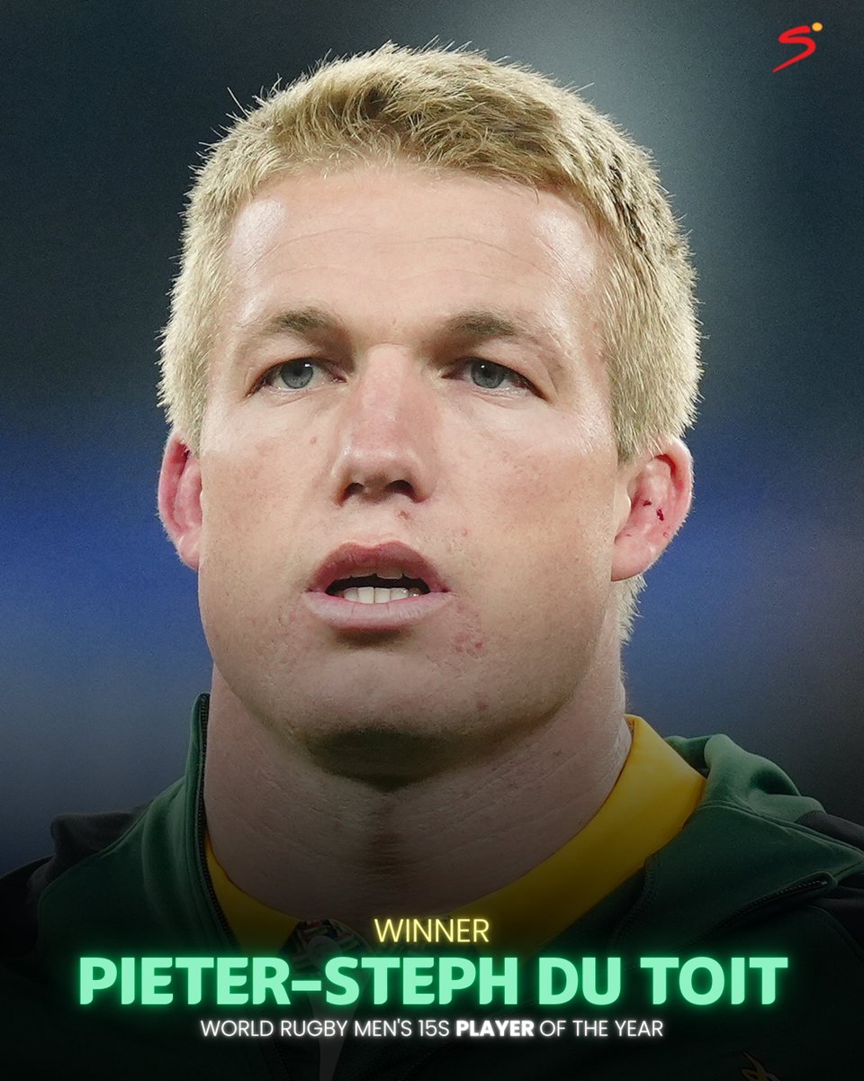 SSRugby's tweet photo. 𝗕𝗥𝗘𝗔𝗞𝗜𝗡𝗚: Springbok forward Pieter-Steph Du Toit is the 2024 Men's 15s Player of the Year 🇿🇦🐐
#WorldRugbyAwards https://t.co/2q5Zm5mIBq