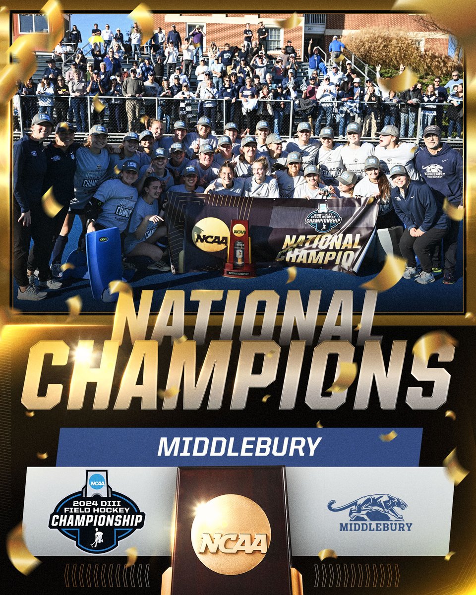 NCAADIII's tweet photo. CHAMPIONS🏆@MiddAthletics 

Congratulations to Middlebury, the 2024 Division III Field Hockey champions! This is the seventh-straight title for the Panthers!

#WhyD3 | #D3FH https://t.co/cGaxwJ9fpE
