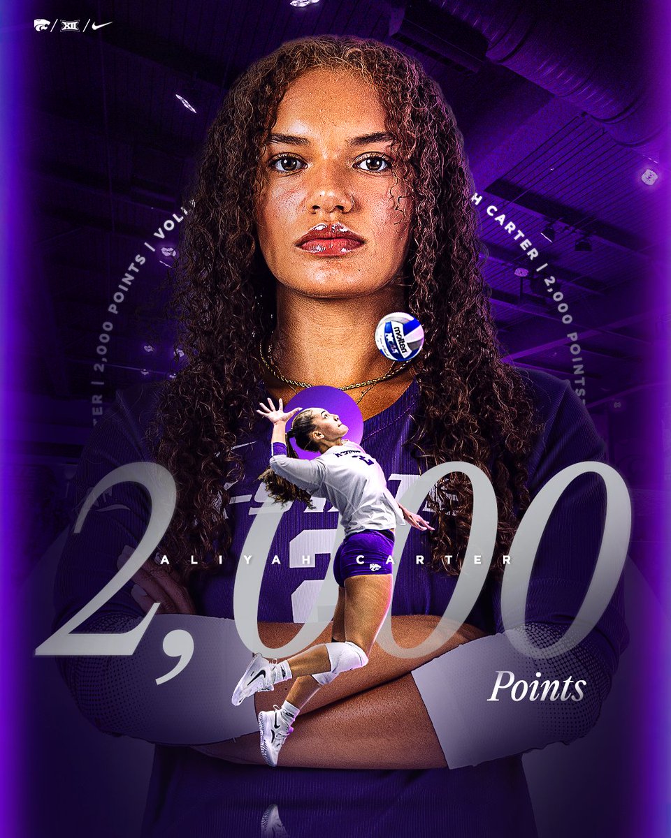 K-State Volleyball (@kstatevb) on Twitter photo 2K for 2 โโ
<a href="/aliyah_carter22/">Aliyah Carter</a> makes her 2,000th career point on her 13th kill in today's match against KU 2K for 2 โโ
<a href="/aliyah_carter22/">Aliyah Carter</a> makes her 2,000th career point on her 13th kill in today's match against KU