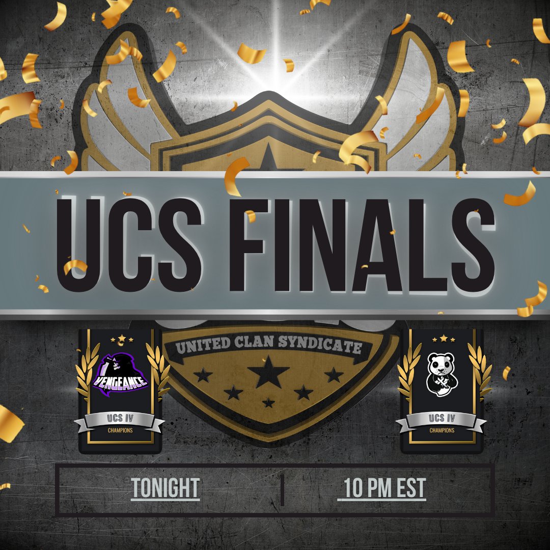 The United Clan Syndicate (@ucsgotnext) on Twitter photo Tonight we either raise the second back to back banner in UCS history or we crown a new champion! Who we taking?
<a href="/2kVengeance/">Vengeance Gaming</a> <a href="/IKnoClan2k/">I Kno Clan</a> Tonight we either raise the second back to back banner in UCS history or we crown a new champion! Who we taking?
<a href="/2kVengeance/">Vengeance Gaming</a> <a href="/IKnoClan2k/">I Kno Clan</a>