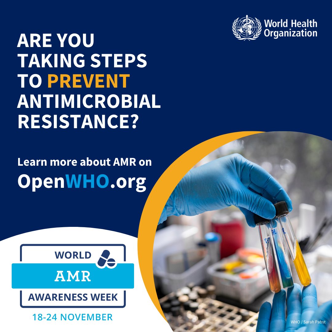 Join our free #OpenWHO courses to learn about one of the top global health threats facing humanity. 

Visit the #AntimicrobialResistance (AMR) learning channel and help spread the word: bit.ly/3UWWI2V