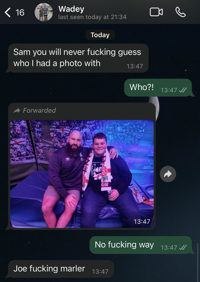 StoddartSam's tweet photo. @JoeMarler just want to let you know you’ve made my mates day. Thanks man. https://t.co/2JGp1KpDCA