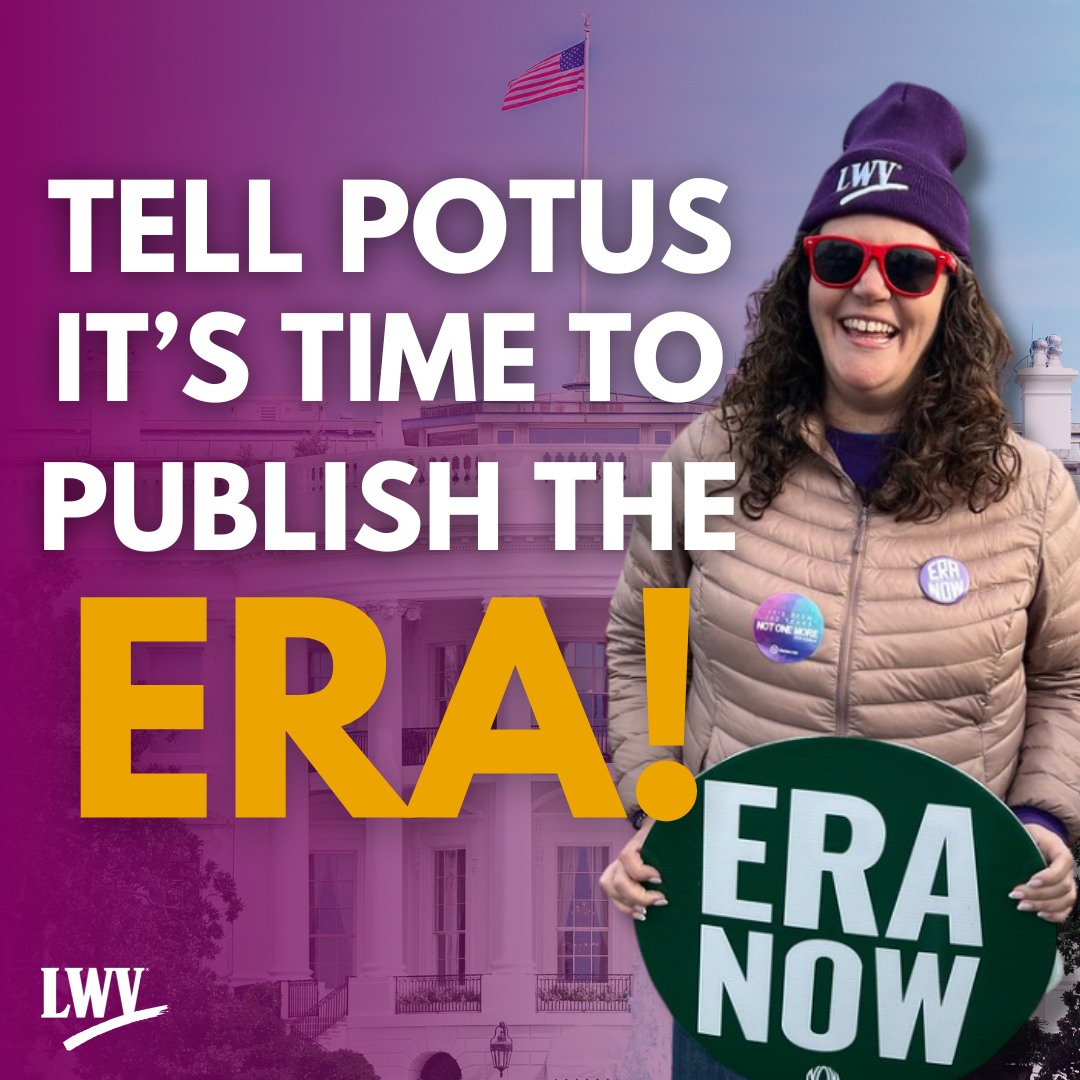 The #EqualRightsAmendment meets all requirements to be added to the Constitution. It’s time for gender equality to move forward!

Tell President Biden to publish the #ERA and make history! 

Let’s protect everyone from gender discrimination: lwv.org/take-action/pr…

#ERANow