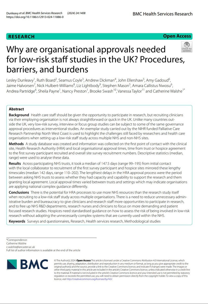 "Hospices need standardised guidance on how to assess the risk of being involved in low-risk research without adopting the unnecessarily complex systems that are currently used within the NHS."

Paper here 👇
bmchealthservres.biomedcentral.com/articles/10.11…

#hapc
#hpm 
#PalliativeCare
#research