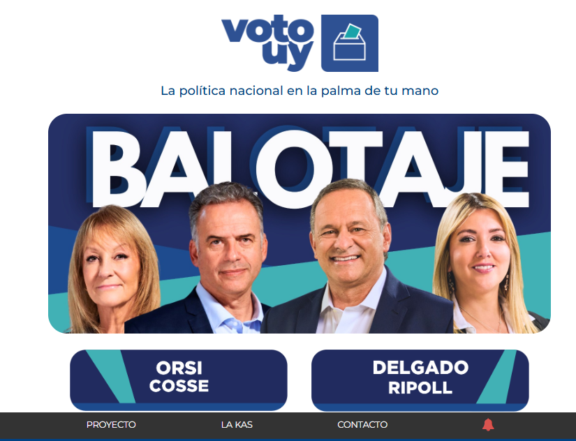 A partir de las 20:30, comenzamos publicar las proyecciones de escrutinio de las consultoras y luego los resultados oficiales de la Corte Electoral.

Seguinos, baja la app: voto.uy
<a href="/KASPartidos/">KAS Partidos</a> <a href="/KasUruguay/">KAS URUGUAY</a> #votouy