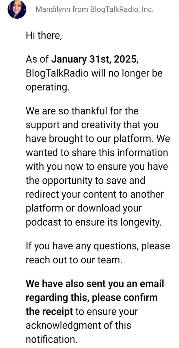 AnomRadioDotNet's tweet image. Just found out #BlogTalkRadio is closing up shop! I started podcasting there almost 15yrs ago. Gonna have to pay the subscription one last time so I can download what I haven&apos;t and move it over to podbean. Truly an end of an era.

blogtalkradio.com/lcgh