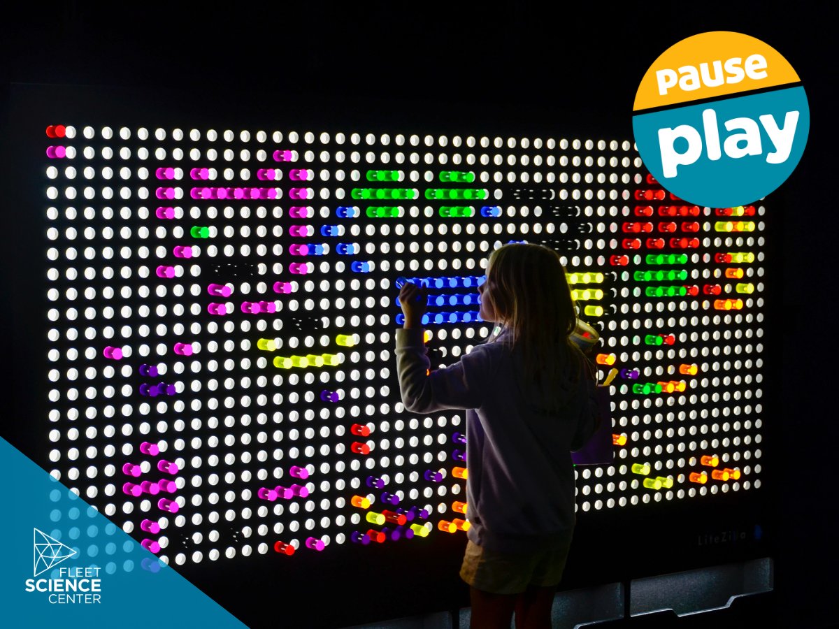 fleetscience's tweet image. Hit pause on your busy life and recapture the nostalgia of play! Get creative with our giant Litebrite, play a big chess match or swim in the ball pool. #PausePlay fun is included in your admission and is open every day. ✨🤪 bit.ly/3Ked41g