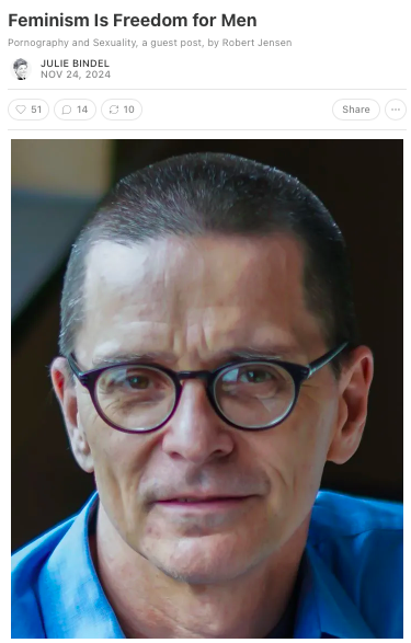 MenVSexism's tweet photo. 'Feminism is Freedom for Men: Pornography and Sexuality" by @jensenrobertw on @bindelj's #Substack 

https://t.co/MROKrBUs5I

#Feminism #Freedom #Men #Pornography #Sexuality #Lecture #RobertJensen #JulieBindel #PornographyAndSociety #Patriarchy https://t.co/5o1xC5ahWQ