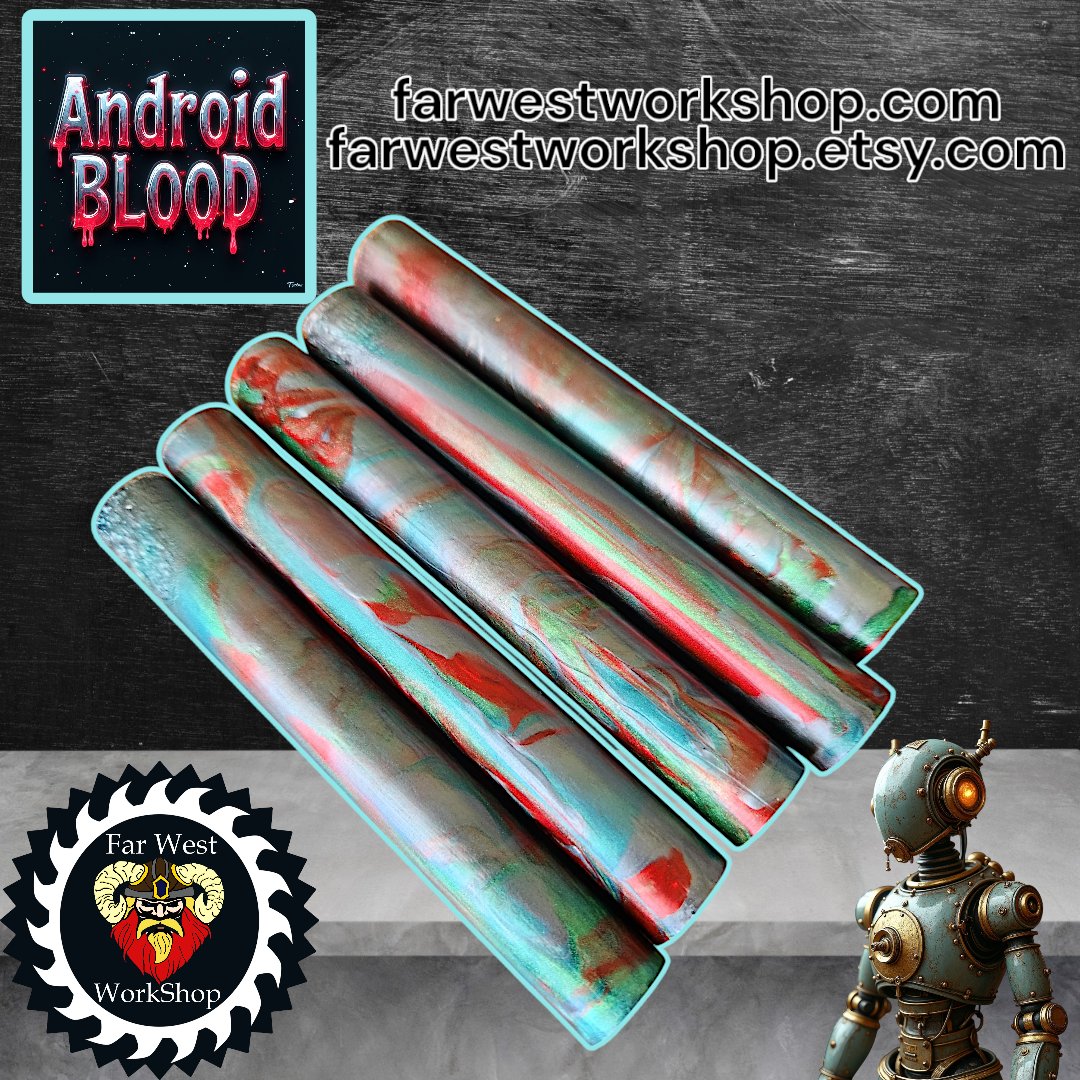 FarWestworkshop's tweet image. The Android blank is a fantastic blend of colors. The combination of blue, green, gray, and red looks stunning when turned. You won't be disappointed with this blank! You can find them at farwestworkshop.etsy.com #penmaking #eyecandypigmants #farwestworkshop #alumiliteresin
