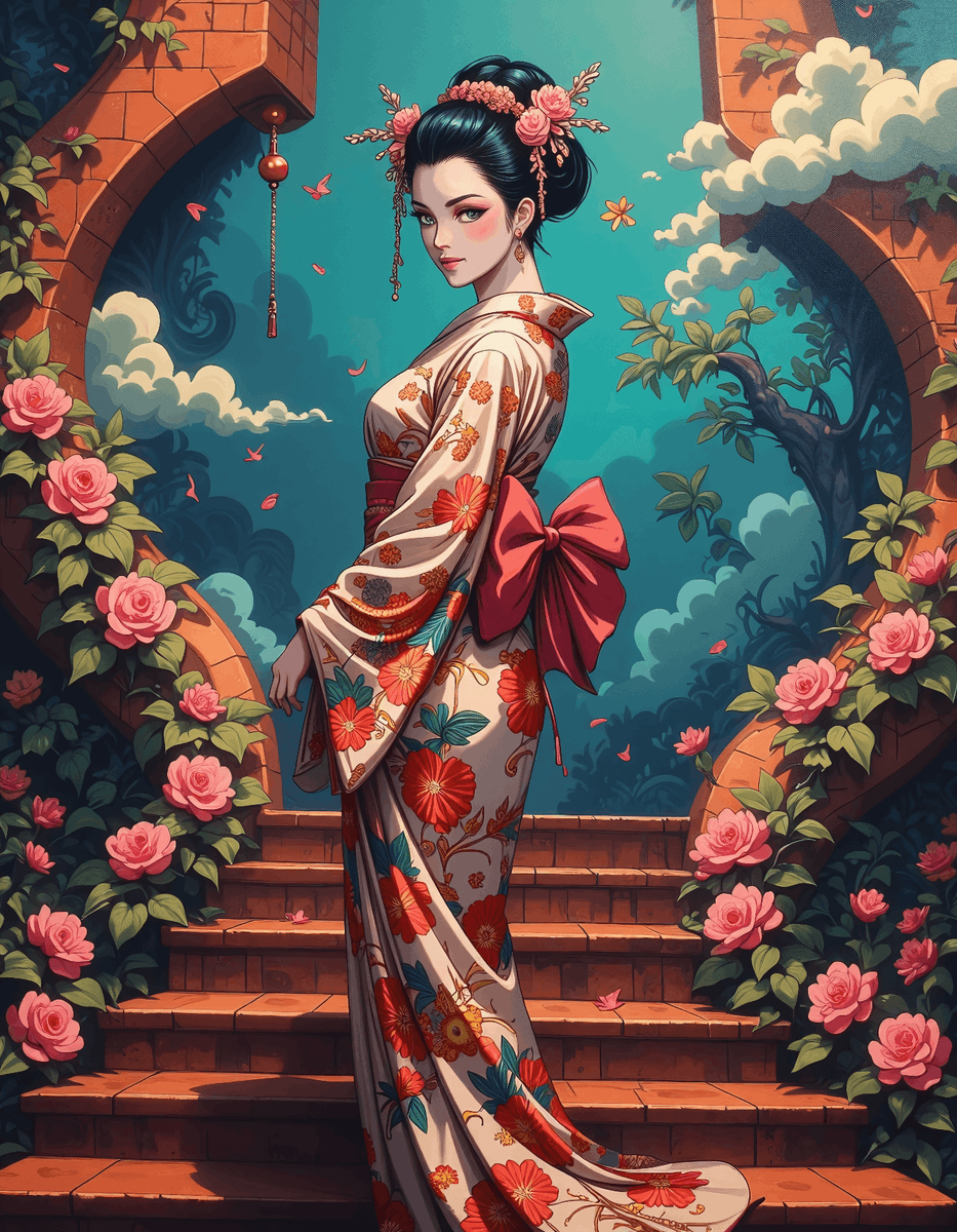 PixelPfBeauties's tweet image. 🔮 Dreamweaver of the Infinite Staircase #GeishaCosmic #SurrealVibes #ArtisticBliss