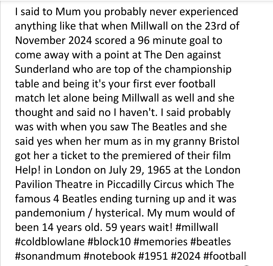 BigEHoodSoulja's tweet image. #millwall #coldblowlane #block10 #memories #beatles #sonandmum #notebook  #football #1951 to #2024