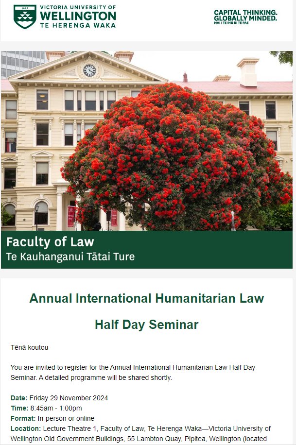 Our annual #IHL Seminar takes place Friday 29 November. Excellent line-up of speakers, both international and NZ-based. In-person in #Wellington #VUW 9am-1pm or join online. No registration fee. Draft programme and registration: createsend.com/t/y-F8974ACF9D…