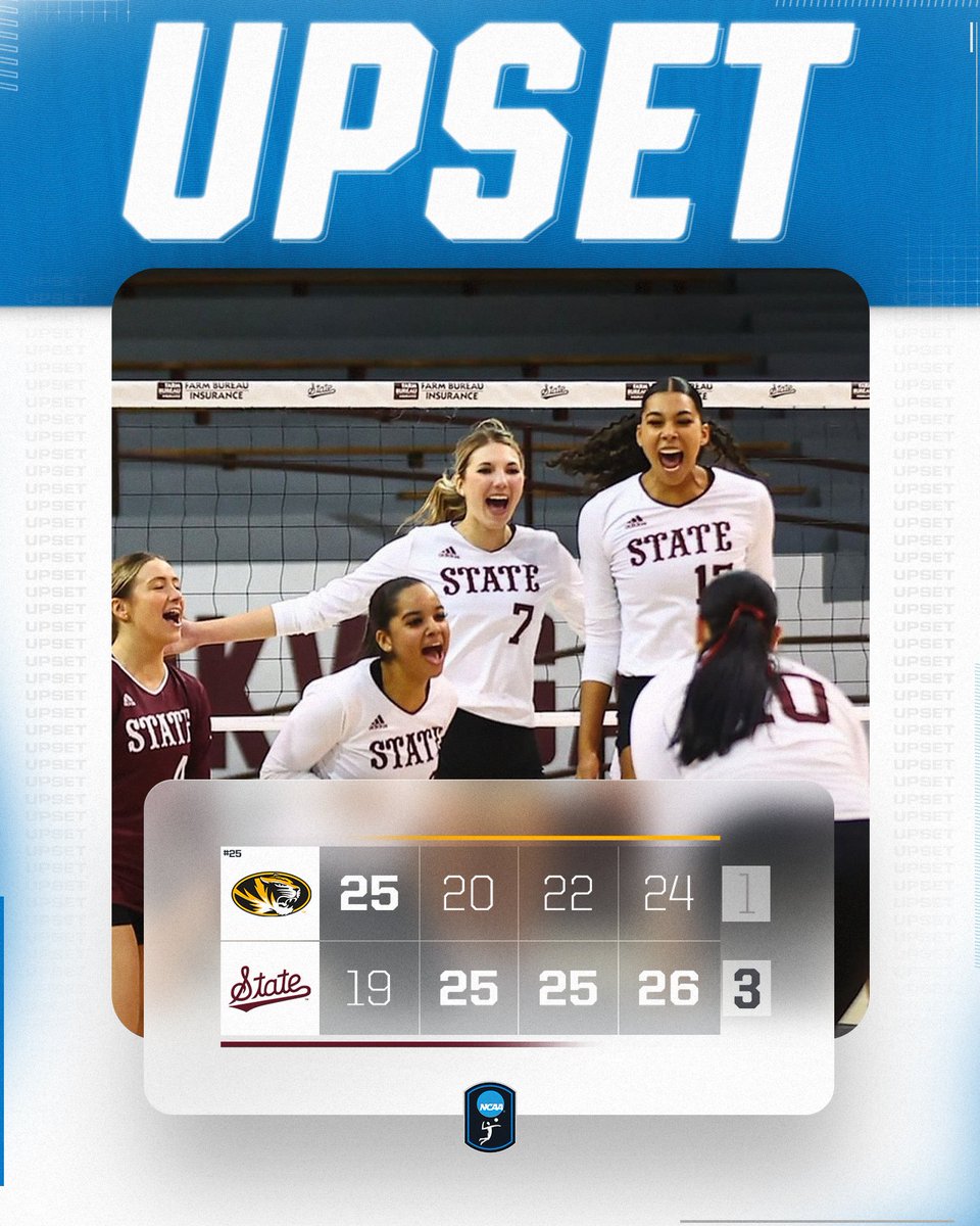 UPSET ALERT‼️ 🚨

<a href="/HailStateVB/">Mississippi State Volleyball</a>  gets the upset win over No. 25 Missouri in four sets!

#NCAAWVB