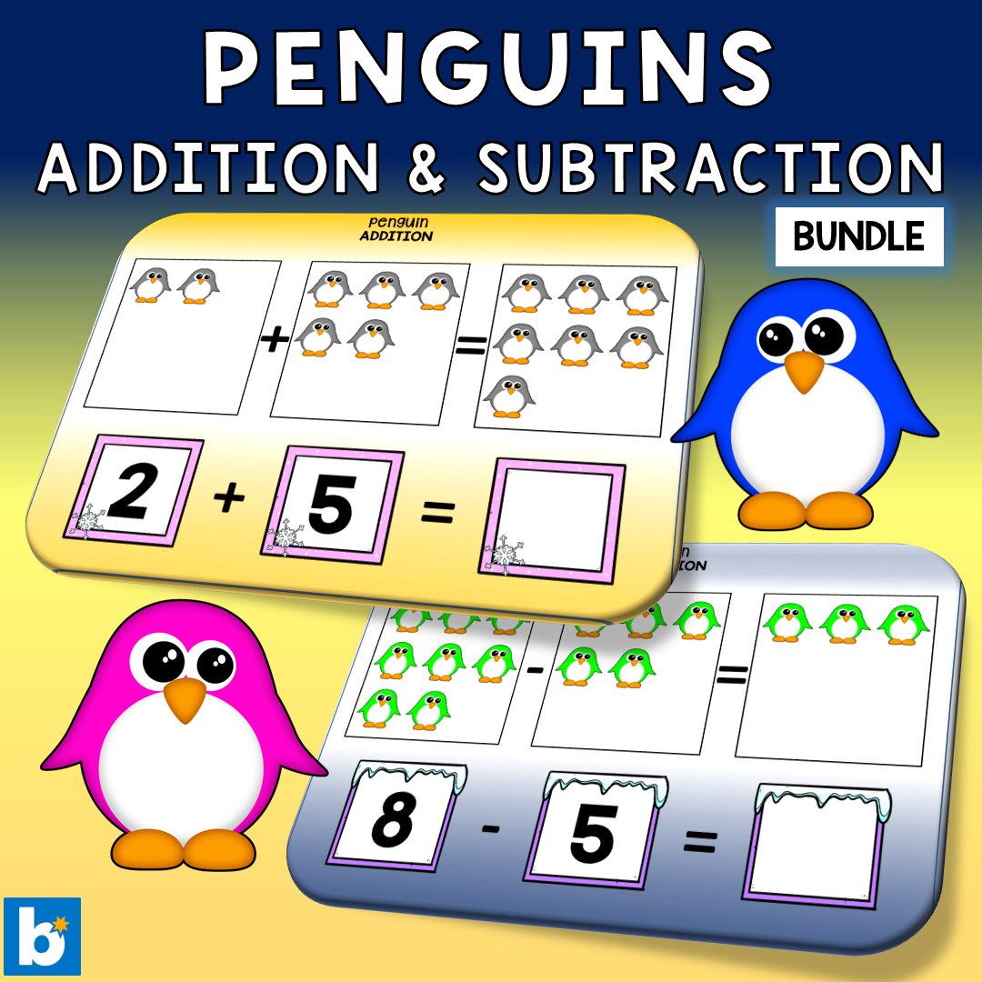 HajarTots's tweet photo. 🐧 Make K-2 math amazing with Winter Addition &amp; Subtraction Boom Cards! 42 self-checking activities featuring playful penguins. Perfect for building essential math skills! #ElementaryMath #K2Math #MathTeacher https://t.co/Rt6o7JcQSQ https://t.co/LKRYGNQQAz