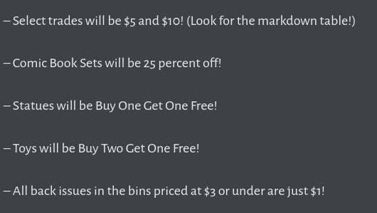 Speeding Bullet Comics has several sales set for Black Friday weekend! Come see us Friday-Sunday at 614 N Porter Ave in Norman OK!