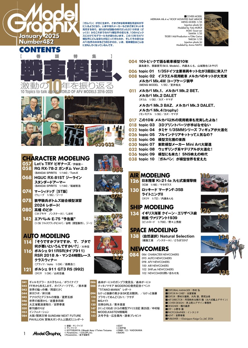 【ご報告】本日発売の月刊モデルグラフィックス2025年1月号掲載の【1/35 メルカバMk.4M コープケージ装甲】の作例を担当しました。

初めての作例経験でしたが、汚しの中にも上品さをのある雰囲気を目指しました。豪華な対談や作例の中デビューができとても嬉しいです！是非ご覧いただければ幸いです。