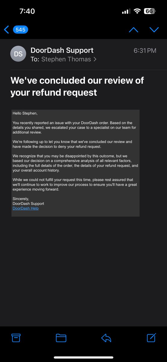 SdotThomas's tweet photo. I am a loyal @DoorDash user but I didn’t get what I ordered, filed a complaint, got denied and requested a review and this is what I got. I got a different order, one item, super simple and they said no refund or credit. https://t.co/qnLOe57rjv